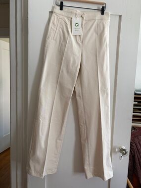 Sezane Off-White Wide-Leg Pleated Trousers